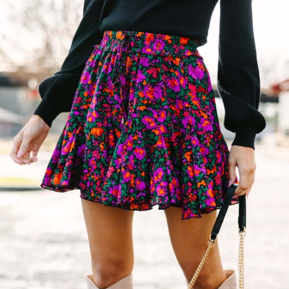 < Shop The Mint Black Floral Mini Skirt >